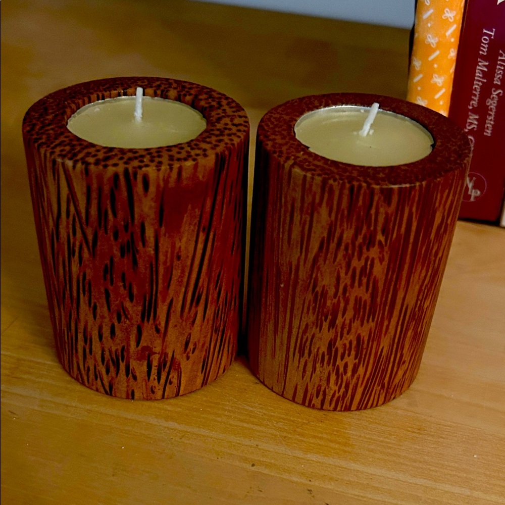 Brown Wooden Candle Holders
